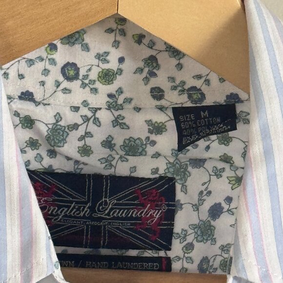 English Laundry Men's L/S Cotton Button-down Shirt w/ Blue/Pink/White Stripes, M - Picture 4 of 4
